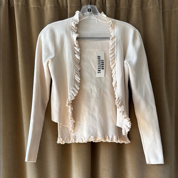 Urban Outfitters Sweaters - Urban Outfitters Ivory Ruffle Trim Cardigan Set with strapless Top